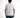 A man stands with his back to the camera, wearing a fitted white t-shirt and blue jeans.