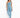 A woman poses in an one-shoulder top and matching leggings, showcasing a blue color and sporty style.