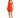 A woman wearing a fitted orange dress with a cutout detail, paired with white sneakers, standing against a plain back...