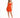 A model poses in a fitted orange dress with spaghetti straps and a cutout detail, paired with white sneakers.