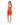 A woman in a fitted orange dress with thin straps, standing sideways, wearing white sneakers.