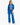 A model wearing loose-fitting blue pants with an elastic waistband and side pockets, paired with a matching top.