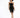 A model poses in a strapless black dress with gold zipper details and side slits, paired with black heels.