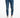 Slim-fit blue jeans with distressed details and ribbed knee panels, paired with white sneakers.