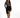Model in Laney Nude Seamless Bodysuit with black swirl pattern and long sleeves, paired with a black fringe mini skirt.