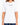 A woman wearing a white short-sleeve tee with a black printed text design on the chest.
