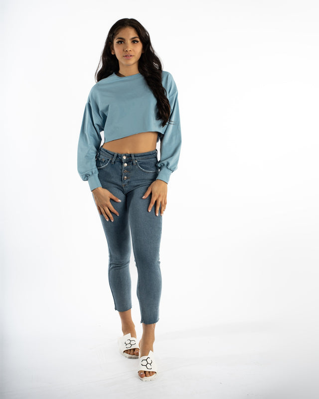 Stevie Crop Top in Blue – full-length front view