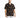 Short-sleeve black shirt featuring a geometric orange pattern, worn with white jeans.