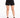 Black denim shorts with a high waist, paired with black sneakers, showcasing a casual summer look.