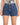 Denim shorts with a high waist, featuring front pockets and a classic blue wash, styled with a fitted top.