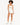 A model wearing a light bodysuit with a cutout design, paired with white high-waisted shorts and sneakers.