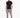 A man stands confidently in a fitted black short-sleeve shirt paired with light gray cargo pants and stylish sneakers.