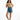 Model in Sunny blue washed denim shorts featuring a double waistband, distressed details, and frayed hem.