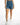 Sunny blue washed high-waisted denim shorts featuring a double waistband, distressed rips, and raw frayed hems.