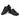 Black lace-up sneakers featuring a gold emblem and a textured sole for casual wear.