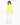 A woman with long hair wears a bright yellow oversized top and white joggers, standing with her back to the camera.