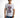 Man in white Teddyator streetwear graphic t-shirt featuring a half-cyborg teddy bear and crew neck, styled with blue jeans.