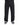 Black denim pants with a textured pattern, paired with black and white sneakers, showcasing a casual style.