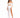 A model poses in a white off-the-shoulder top with sheer sleeves and a matching high-slit skirt.