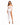 A model poses in a white off-the-shoulder top with sheer sleeves and a matching high-slit skirt.