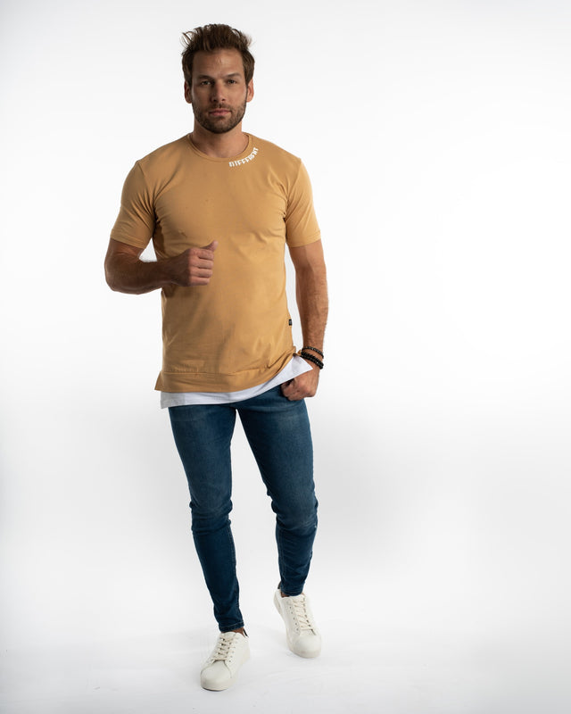 Different T-Shirt in Mink – full-length front view