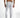 Back view of Luka white jeans with grey paint splatter, distressed details, and a back zipper pocket.