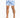 Men's swim shorts featuring a blue and white striped pattern, paired with white slide sandals.