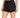 Black drawstring sweat shorts close up, elastic waistband with tie cord and side pocket