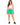 Woman in green drawstring sweat shorts and a white tank, front view
