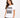 A woman wearing a white t-shirt featuring a zebra print design and stylish text in a square graphic.