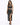 A model poses in a shimmering black two-piece outfit featuring a cropped top and a high-slit skirt.