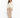 A woman in a fitted cream jacket paired with beige trousers and black heeled sandals, standing against a white backgr...