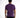 A man stands with his back to the camera, wearing a fitted purple short-sleeve shirt and black jeans.