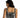Back view of Marlee black and white tribal print knit crop top with smocked back and straps for streetwear aesthetic.