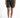 Maxine high-waisted grey washed denim shorts and button closure on a model.