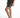 Side view of Maxine grey washed denim high-waisted shorts with horizontal seam detail and white sneakers.