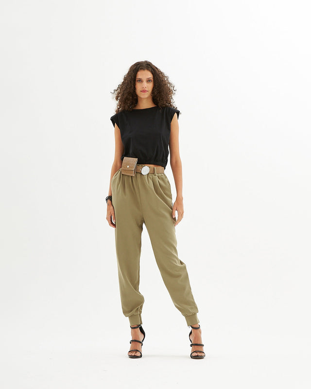Maya Padded Crop Top in Black – full-length front view