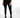 A person wearing form-fitting black leggings paired with stylish black ankle boots, standing against a white background.