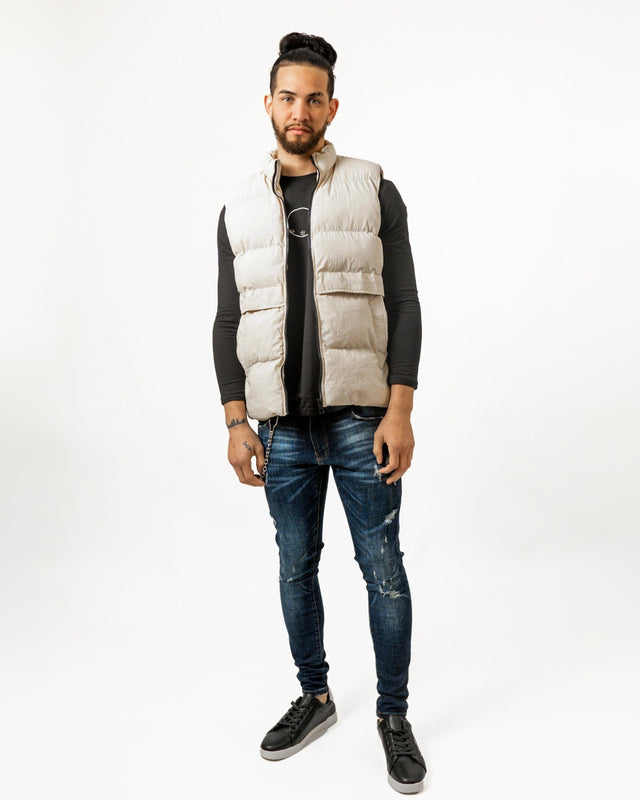Vincent Puffer Vest in Cream – full-length front view