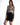 Model in Elora long-sleeve nude bodysuit with black damask pattern and black lace-trim skirt.