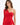 A model poses in a red, asymmetrical dress featuring a one-shoulder design and draped detailing.