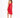 A woman poses in a form-fitting red dress with one shoulder exposed and a thigh-high slit, paired with black heels.