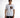 A young man wearing a white t-shirt with graphic text and a photo print, paired with black jeans.