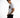 A young man poses in a fitted white t-shirt featuring bold text and graphic elements, paired with black jeans.