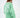 Back view of the Eve Top in mint green featuring white 'More And Less' graphic text on an oversized crewneck sweatshirt.