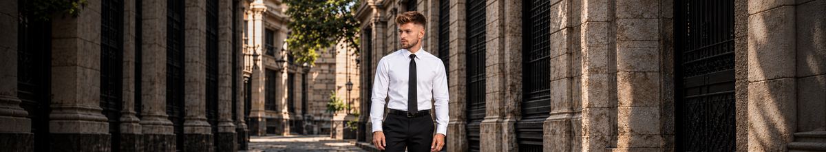 CARBON ties category concept featuring Gringo wearing a plain black necktie and white shirt