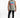 Man in a grey Game Over graphic streetwear tank top, black moto jeans, and white sneakers against a white background.