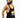 Man in a black gym stringer pride tank top with rainbow Carbon Jeans logo and Be The Element text in a side profile view.