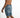 Men's Wade blue washed denim shorts with paint splatter and distressing, shown on a model from a back-angle view.