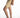 Side view of Mara high-waisted beige biker shorts in seamless stretch fabric, paired with white athletic sneakers.